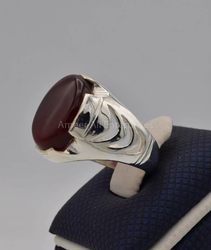 AAE 9106 Chandi Ring 925, Stone: Yamni Aqeeq - AmeerAliEnterprises