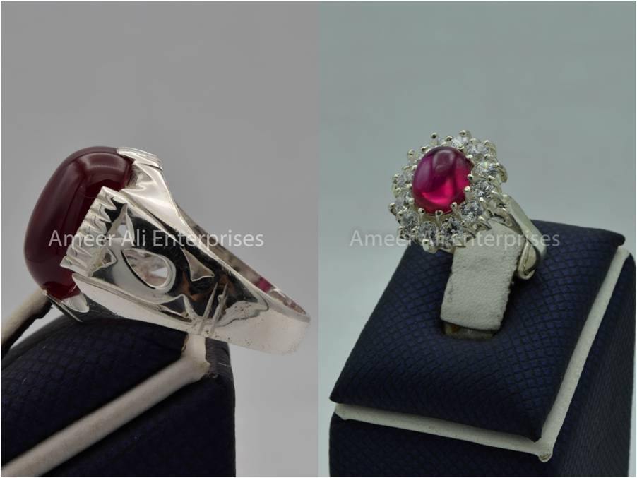 Silver Couple Rings: Pair 145, Stone: Irani Poota Yaqoot - AmeerAliEnterprises