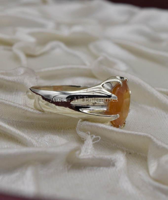 AAE 1569 Chandi Ring 925, Stone: Yellow Sapphire (Pukhraj) - AmeerAliEnterprises