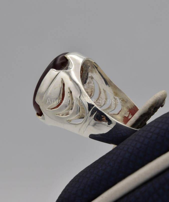 AAE 9106 Chandi Ring 925, Stone: Yamni Aqeeq - AmeerAliEnterprises