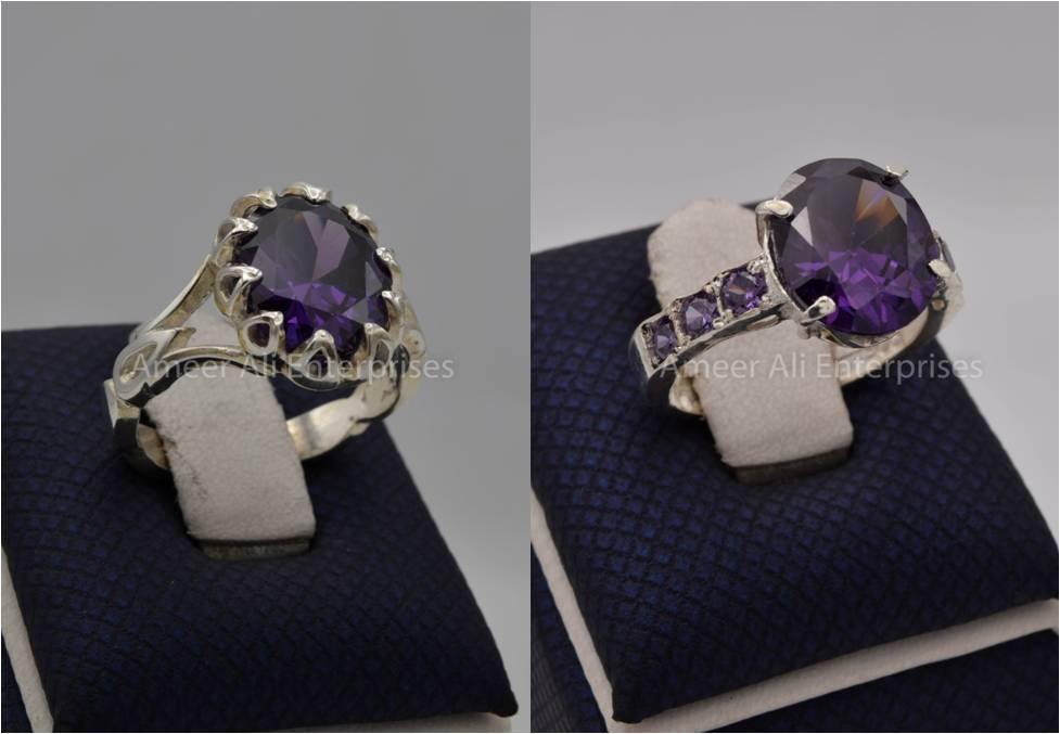 Silver Couple Rings: Pair 115, Stone: Zircon - AmeerAliEnterprises