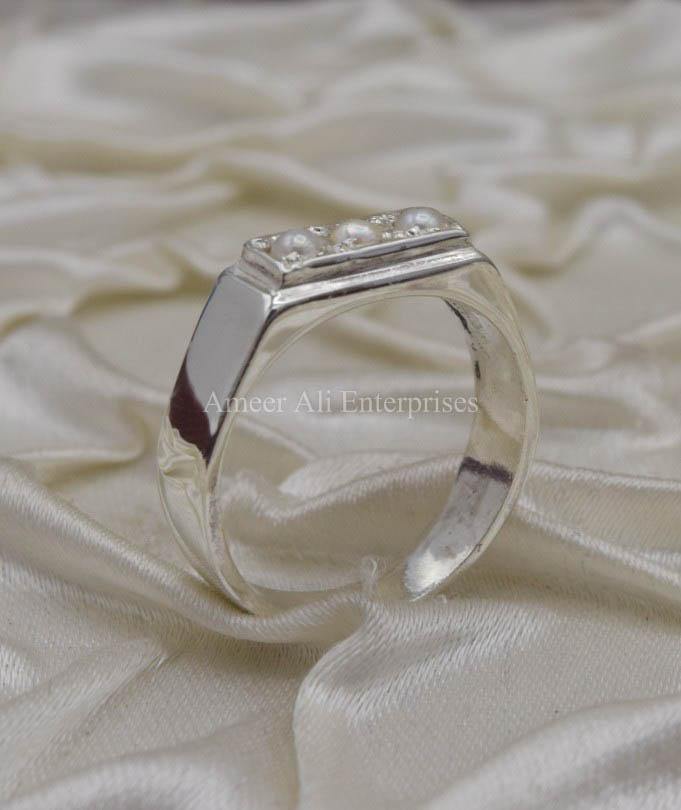 AAE 9814 Chandi Ring 925, Stone Pearl - AmeerAliEnterprises