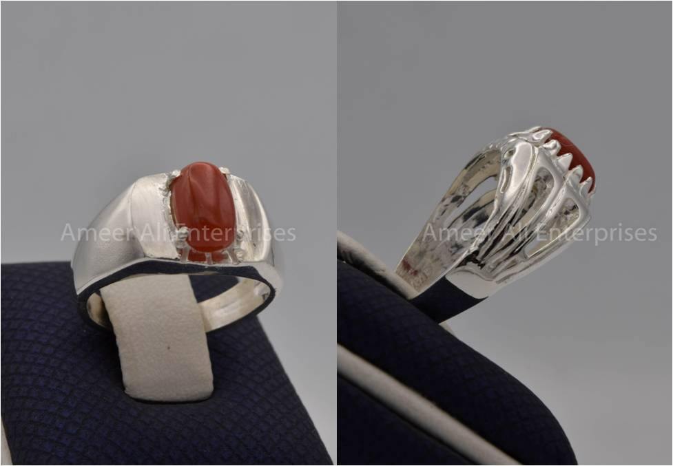 Silver Couple Rings: Pair 98, Stone: Marjan - AmeerAliEnterprises