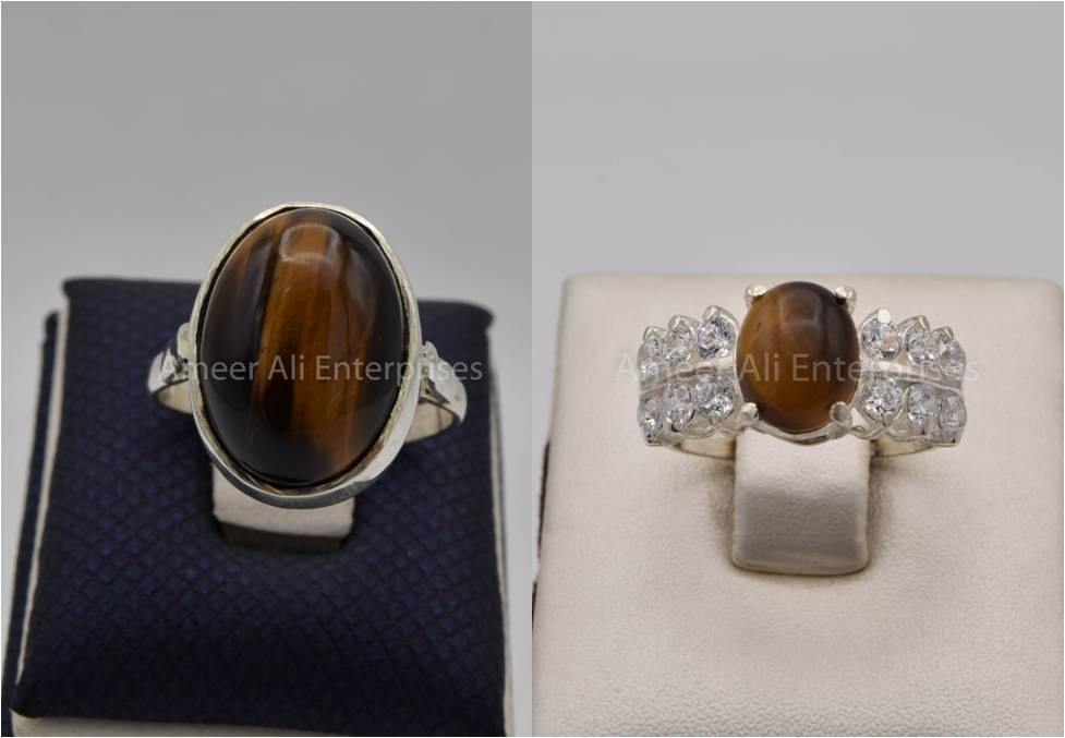 Silver Couple Rings: Pair 102, Stone: Tiger's Eye - AmeerAliEnterprises