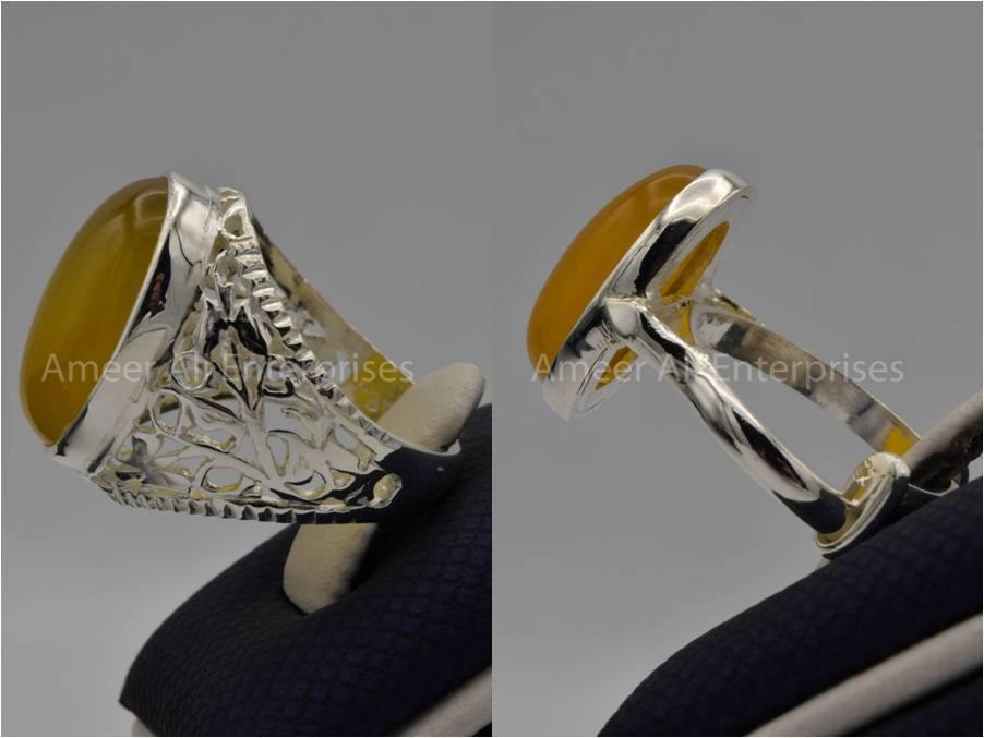 Silver Couple Rings: Pair 62, Stone: Yellow Aqeeq (Agate) - AmeerAliEnterprises