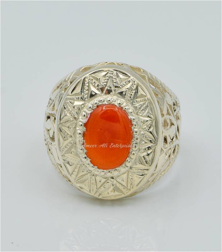 AAE 4430 Chandi Ring 925, Stone: Marjan (Coral)