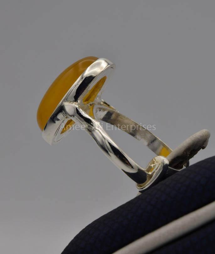 AAE 6531 Chandi Ring 925, Stone: Yellow Aqeeq - AmeerAliEnterprises