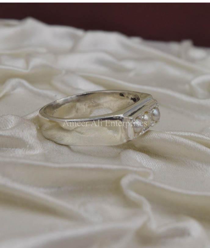 AAE 9814 Chandi Ring 925, Stone Pearl - AmeerAliEnterprises