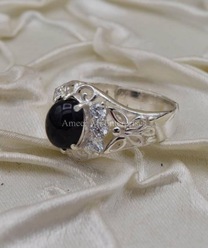 AAE 0328 Chandi Ring 925, Stone Opal (Black) - AmeerAliEnterprises