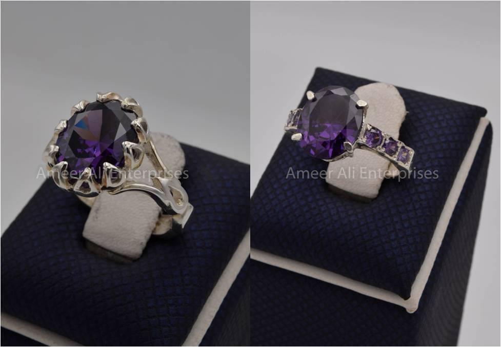 Silver Couple Rings: Pair 115, Stone: Zircon - AmeerAliEnterprises