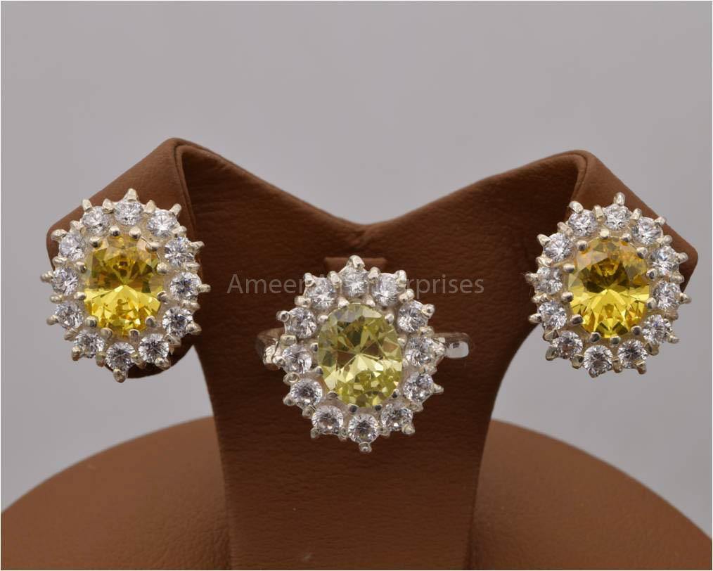 AAE 2497 Chandi Set 925, Stone: Zircon - AmeerAliEnterprises
