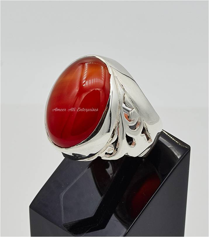AAE 6231 Chandi Ring 925, Stone: Red Aqeeq