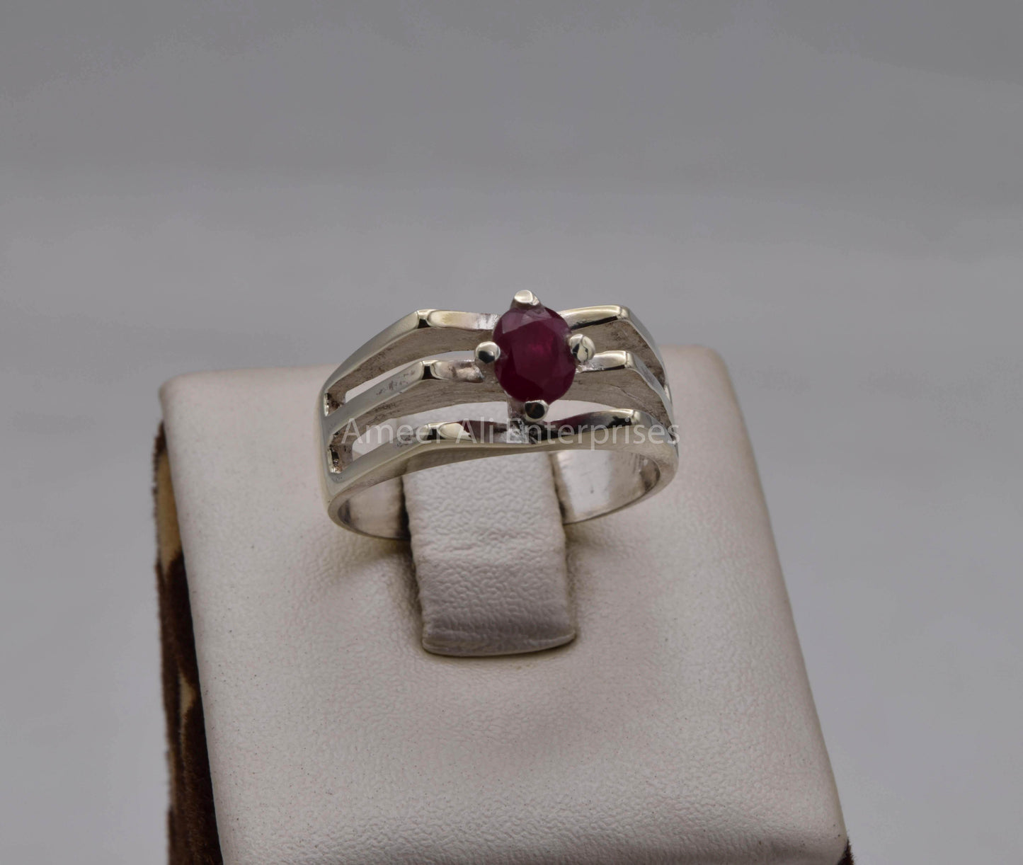 AAE 5705 Chandi Ring 925, Stone: Ruby - AmeerAliEnterprises