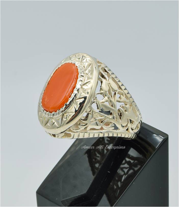 AAE 6275 Chandi Ring 925, Stone: Marjan (Coral)