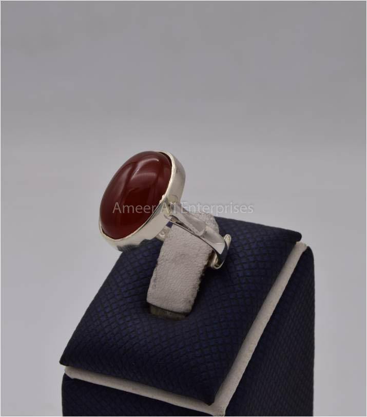 AAE 5740 Chandi Ring 925, Stone: Red Aqeeq - AmeerAliEnterprises