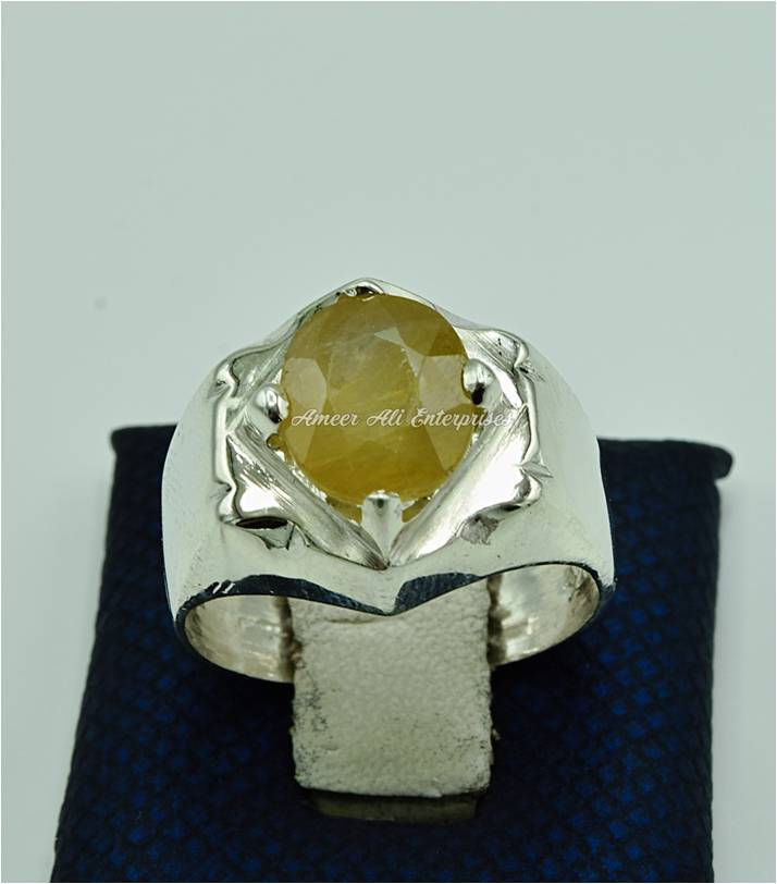 AAE 6871 Chandi Ring 925, Stone: Pukhraj