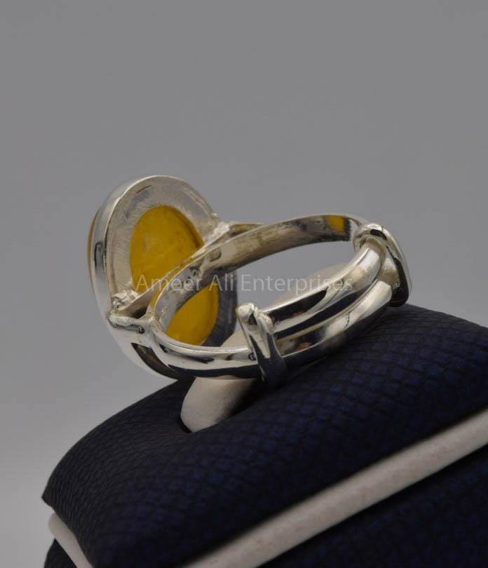 AAE 6531 Chandi Ring 925, Stone: Yellow Aqeeq - AmeerAliEnterprises