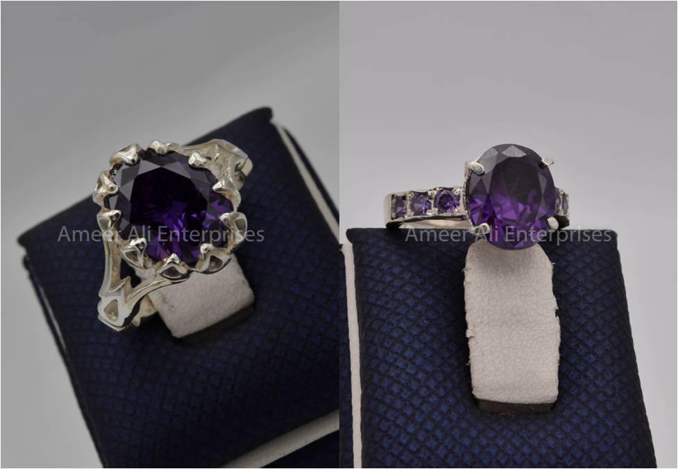 Silver Couple Rings: Pair 115, Stone: Zircon - AmeerAliEnterprises