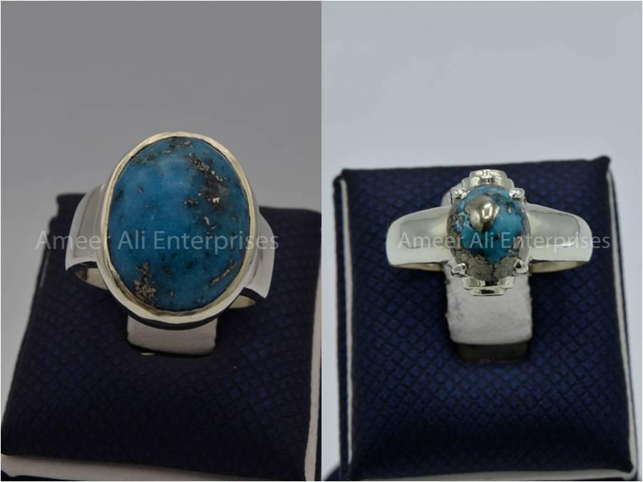 Silver Couple Rings: Pair 137, Stone: Shajri Feroza - AmeerAliEnterprises