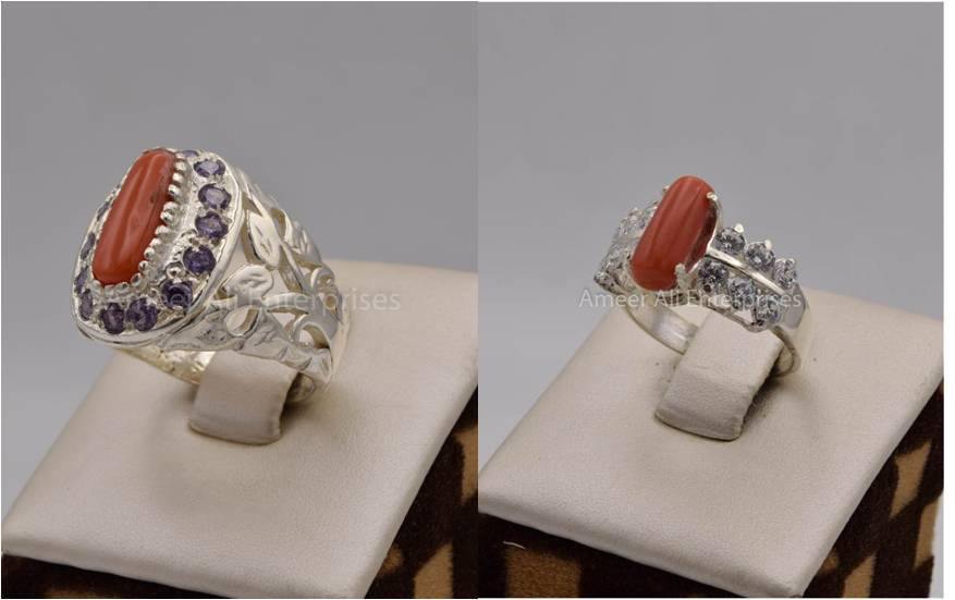 Silver Couple Rings: Pair 95, Stone: Marjan - AmeerAliEnterprises