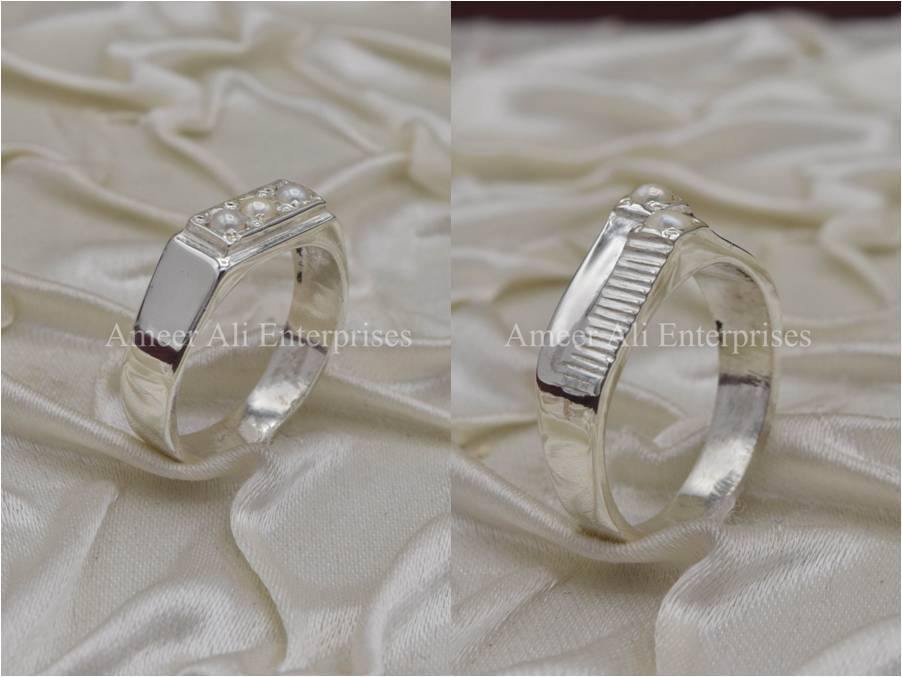 Silver Couple Rings: Pair 30, Stone: Pearl - AmeerAliEnterprises