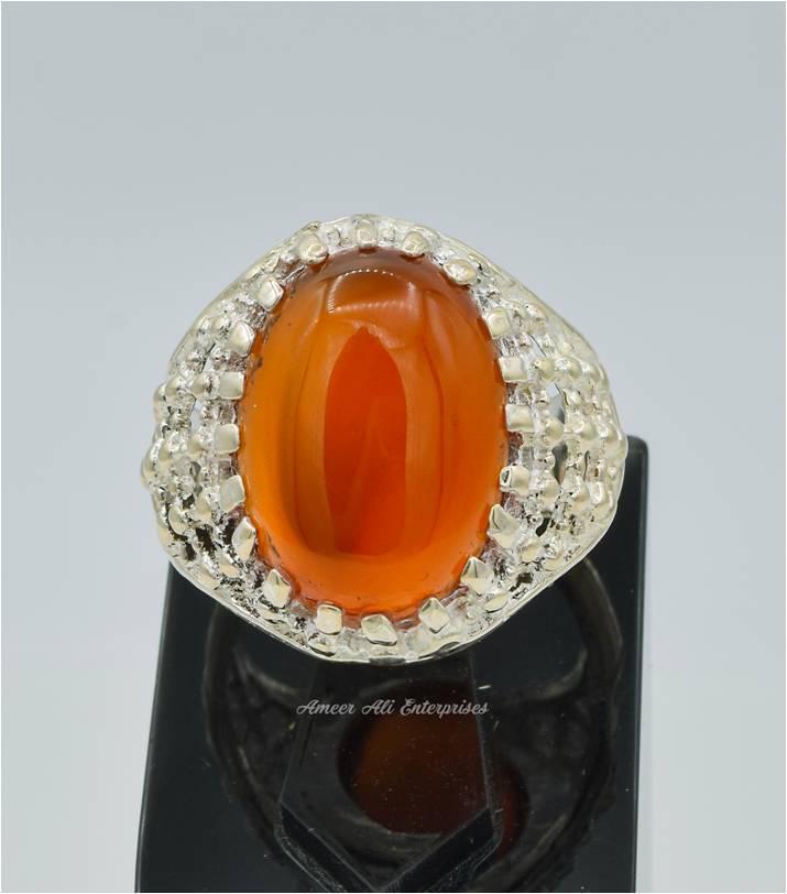 AAE 6290 Chandi Ring 925, Stone: Red Aqeeq