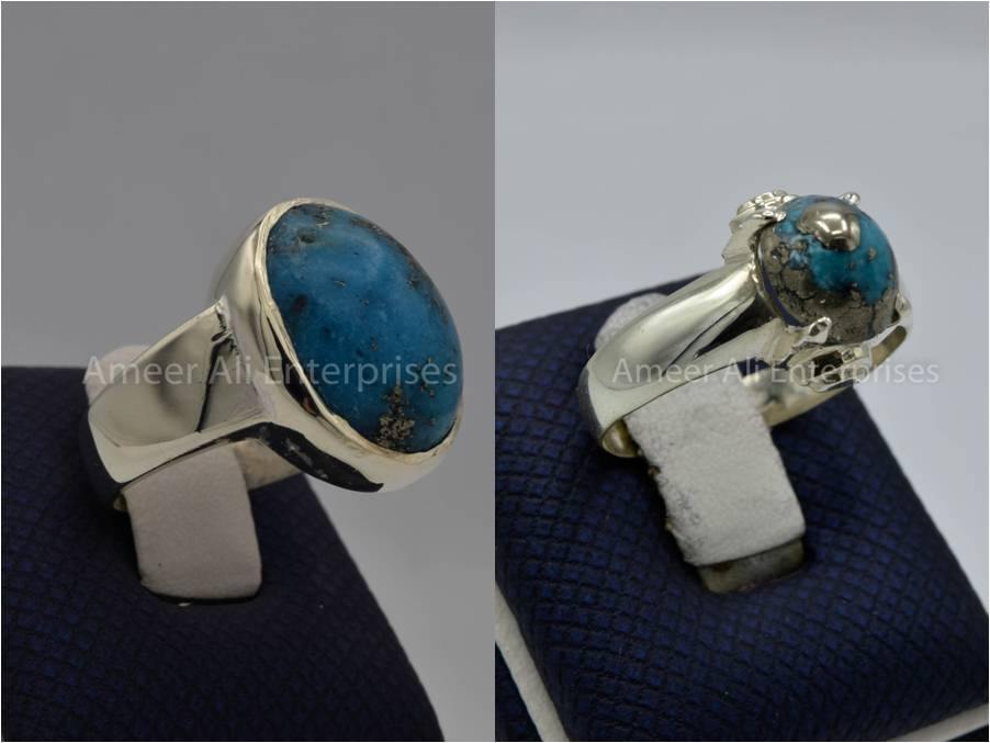 Silver Couple Rings: Pair 137, Stone: Shajri Feroza - AmeerAliEnterprises