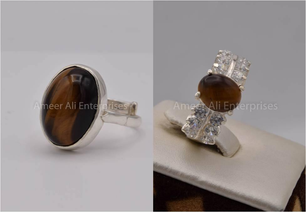 Silver Couple Rings: Pair 102, Stone: Tiger's Eye - AmeerAliEnterprises