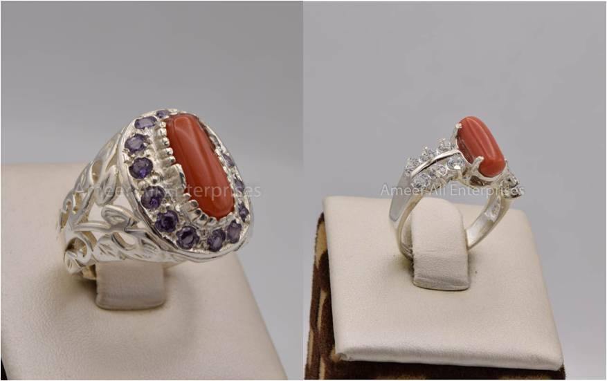 Silver Couple Rings: Pair 95, Stone: Marjan - AmeerAliEnterprises