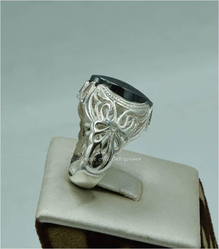 AAE 6142 Chandi Ring 925, Stone: Hadeed (Naad-e-Ali A.S) - AmeerAliEnterprises