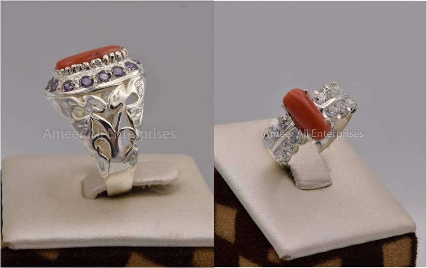 Silver Couple Rings: Pair 95, Stone: Marjan - AmeerAliEnterprises