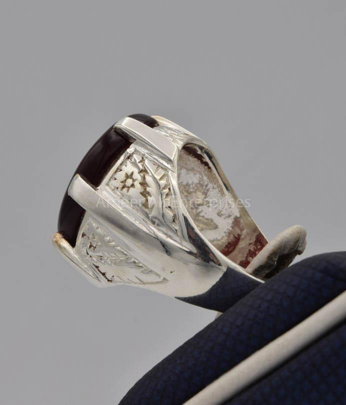 AAE 9107 Chandi Ring 925, Stone: Yamni Aqeeq - AmeerAliEnterprises