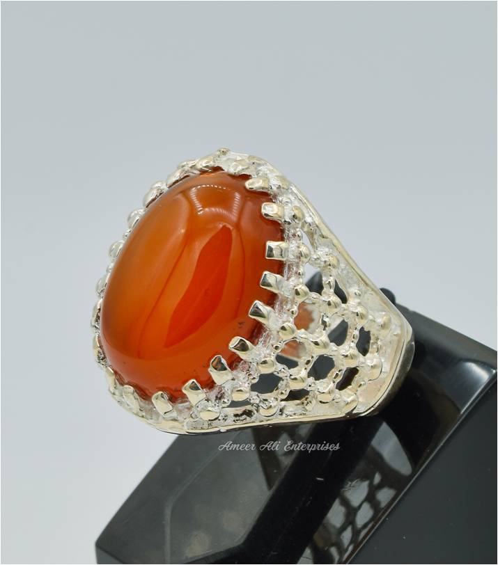 AAE 6290 Chandi Ring 925, Stone: Red Aqeeq