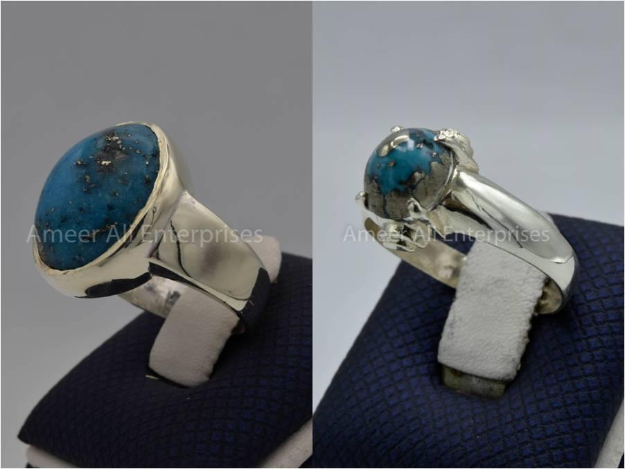 Silver Couple Rings: Pair 137, Stone: Shajri Feroza - AmeerAliEnterprises