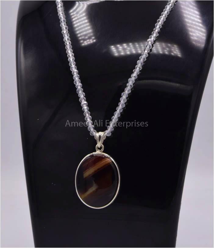 AAE 5835 Chandi Pendant 925, Stone: Sulemani Aqeeq - AmeerAliEnterprises