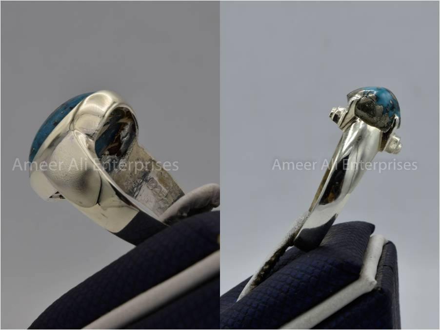 Silver Couple Rings: Pair 137, Stone: Shajri Feroza - AmeerAliEnterprises