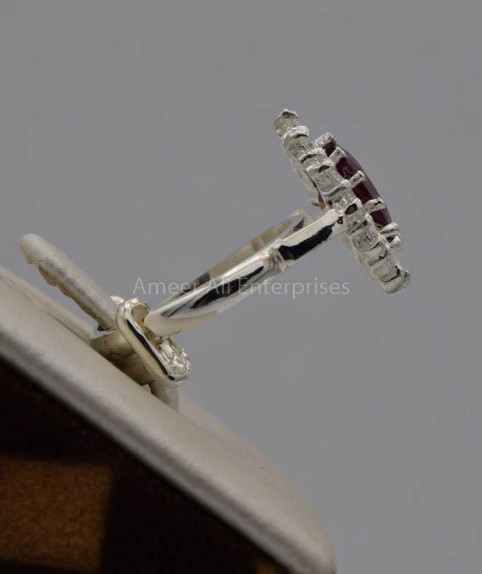 AAE 7570 Chandi Ring 925, Stone: Yaqoot Ruby - AmeerAliEnterprises