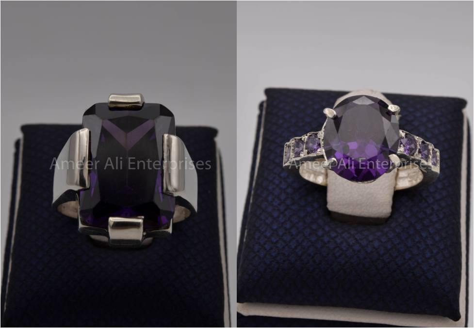 Silver Couple Rings: Pair 77, Stone: Zircon - AmeerAliEnterprises