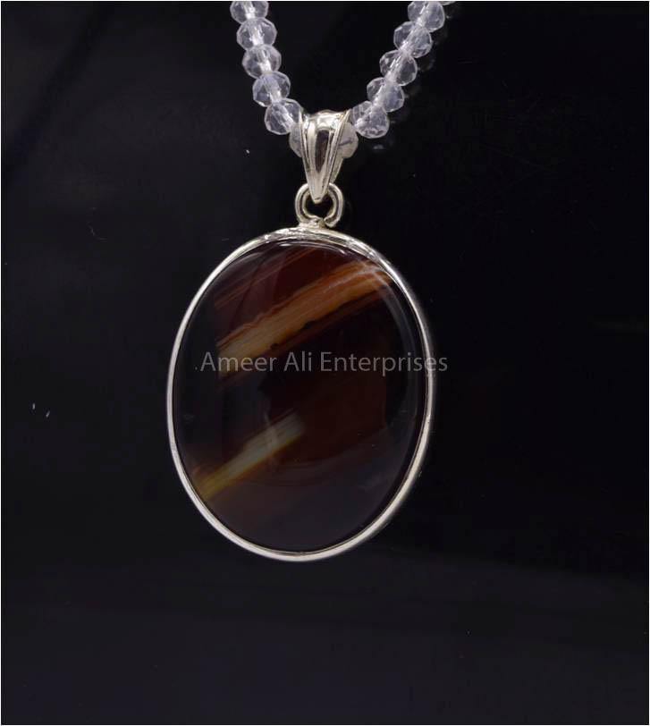 AAE 5835 Chandi Pendant 925, Stone: Sulemani Aqeeq - AmeerAliEnterprises