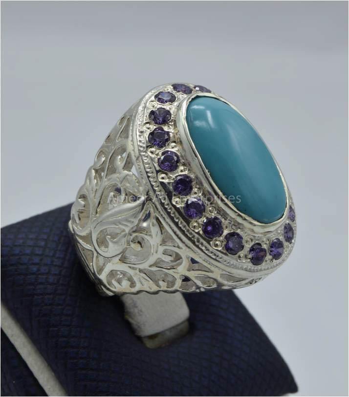 AAE 5854 Chandi Ring 925, Stone: Feroza - AmeerAliEnterprises