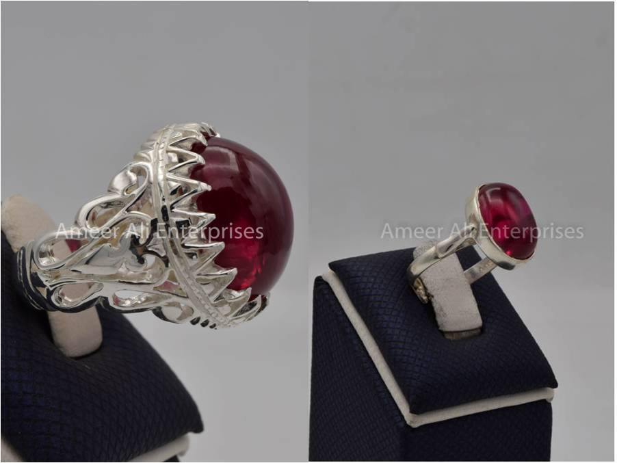 Silver Couple Rings: Pair 147, Stone: Irani Poota Yaqoot - AmeerAliEnterprises
