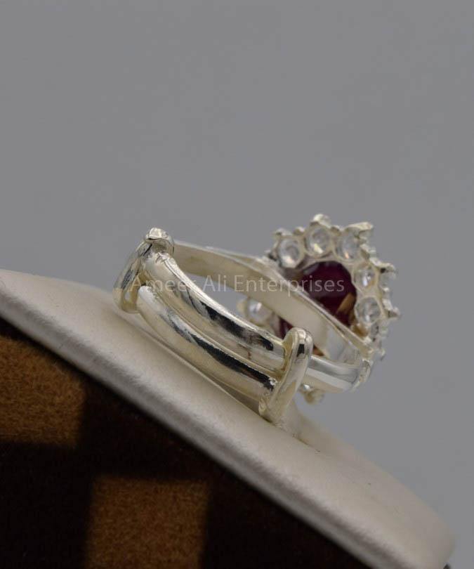 AAE 7570 Chandi Ring 925, Stone: Yaqoot Ruby - AmeerAliEnterprises