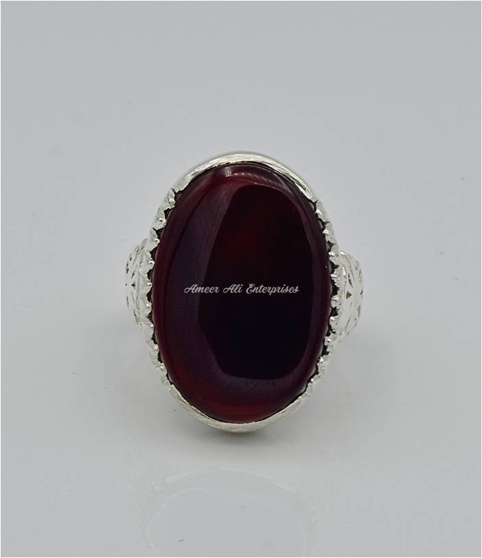 AAE 6568 Chandi Ring 925, Stone: Yamni Aqeeq