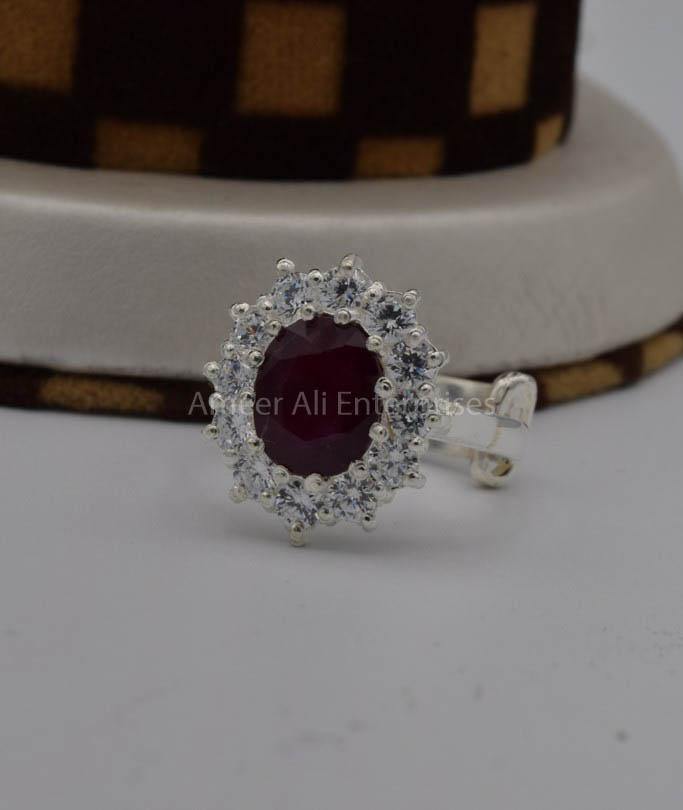 AAE 7570 Chandi Ring 925, Stone: Yaqoot Ruby - AmeerAliEnterprises