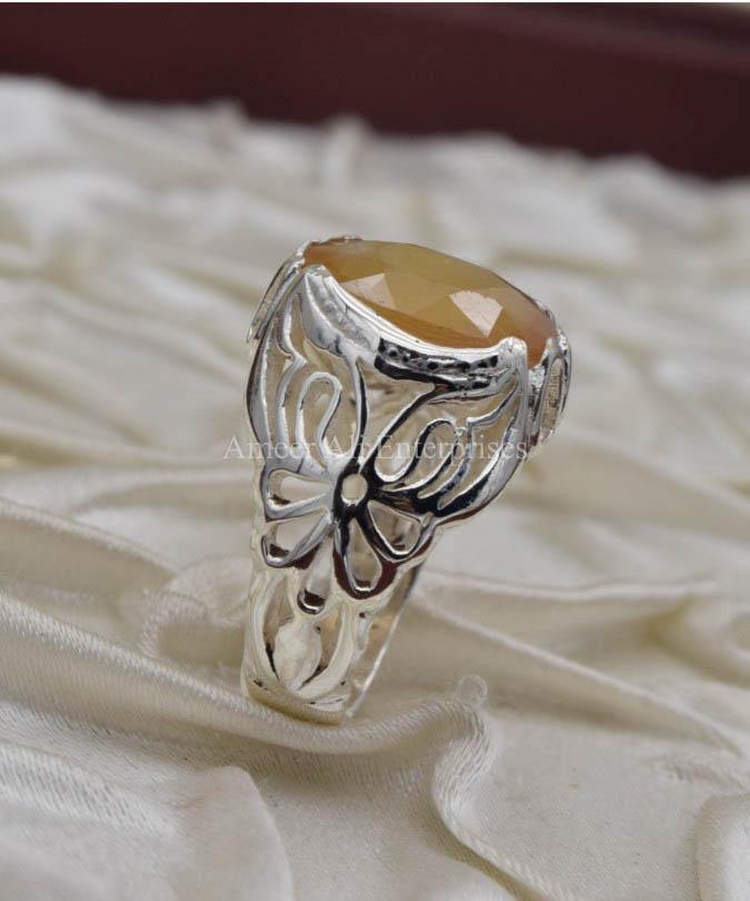 AAE 0319 Chandi Ring 925, Stone: Yellow Sapphire (Pukhraj) - AmeerAliEnterprises