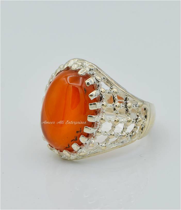 AAE 6290 Chandi Ring 925, Stone: Red Aqeeq