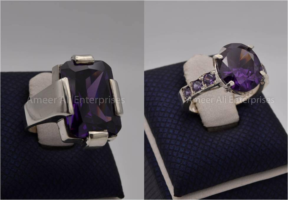 Silver Couple Rings: Pair 77, Stone: Zircon - AmeerAliEnterprises