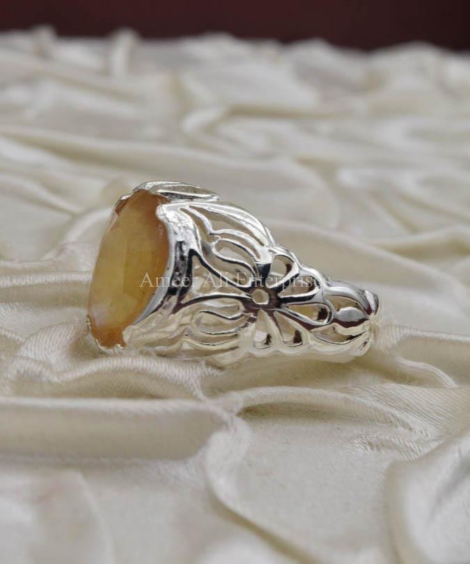 AAE 0319 Chandi Ring 925, Stone: Yellow Sapphire (Pukhraj) - AmeerAliEnterprises