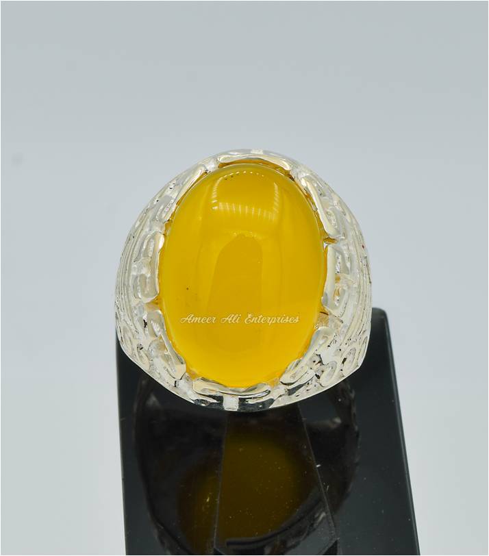 AAE 6285 Chandi Ring 925, Stone: Yellow Aqeeq
