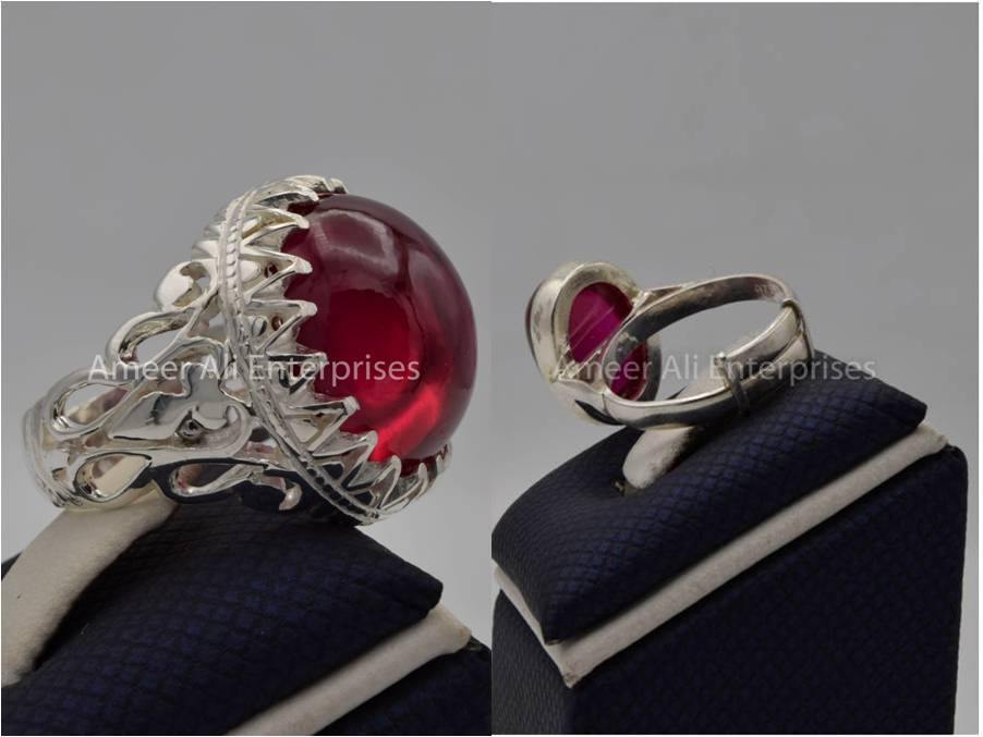 Silver Couple Rings: Pair 147, Stone: Irani Poota Yaqoot - AmeerAliEnterprises